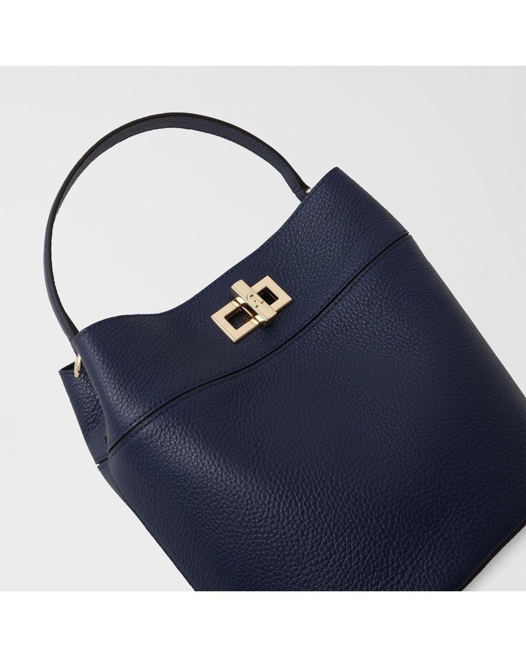 Furla Blue Amelia Bucket Bag Ink Grained Calf Leather