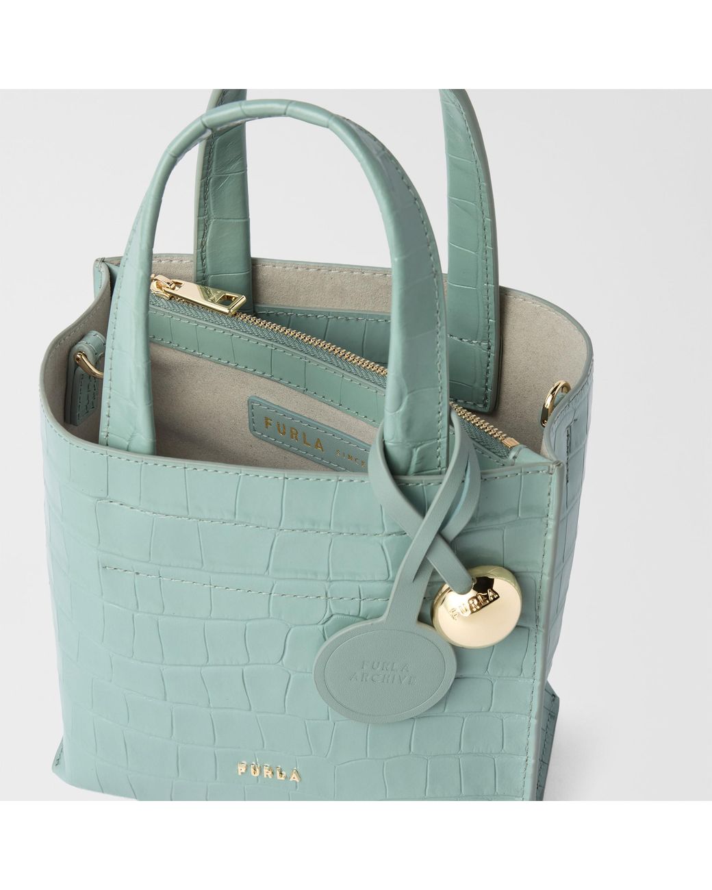 Furla Blue Divide It Tote Mini Winter Sky Cocco Print Calf Leather
