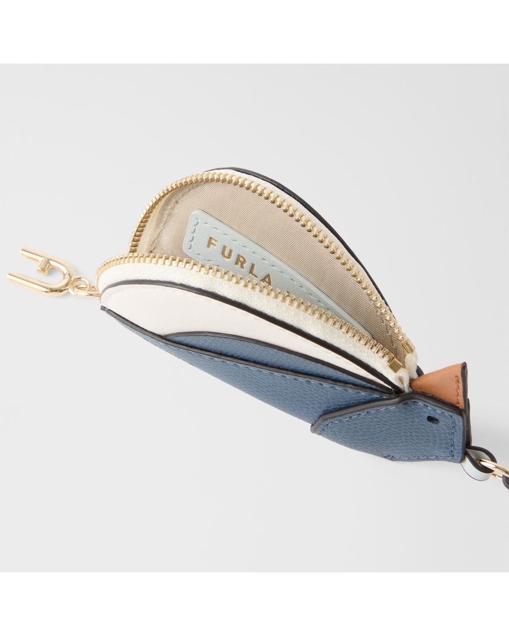 Furla Blue Allegra Charm Toni Grigio Blu Textured Leather + Colourblock Sydney Calf Leather