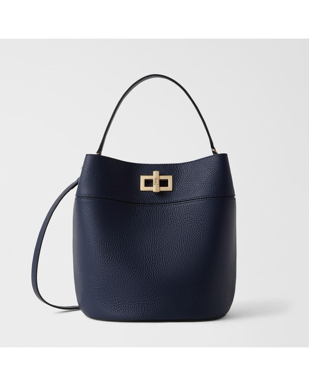 Furla Blue Amelia Bucket Bag Ink Grained Calf Leather