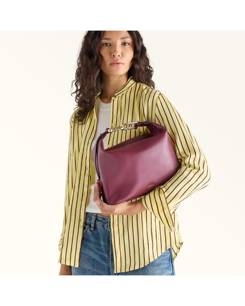 Furla Purple Tonie Shoulder Bag Apple Ares Soft Textured Leather
