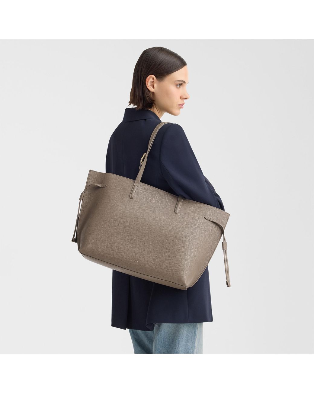 Furla Gray Ava Tote Muddy Double Pebble Calf Leather