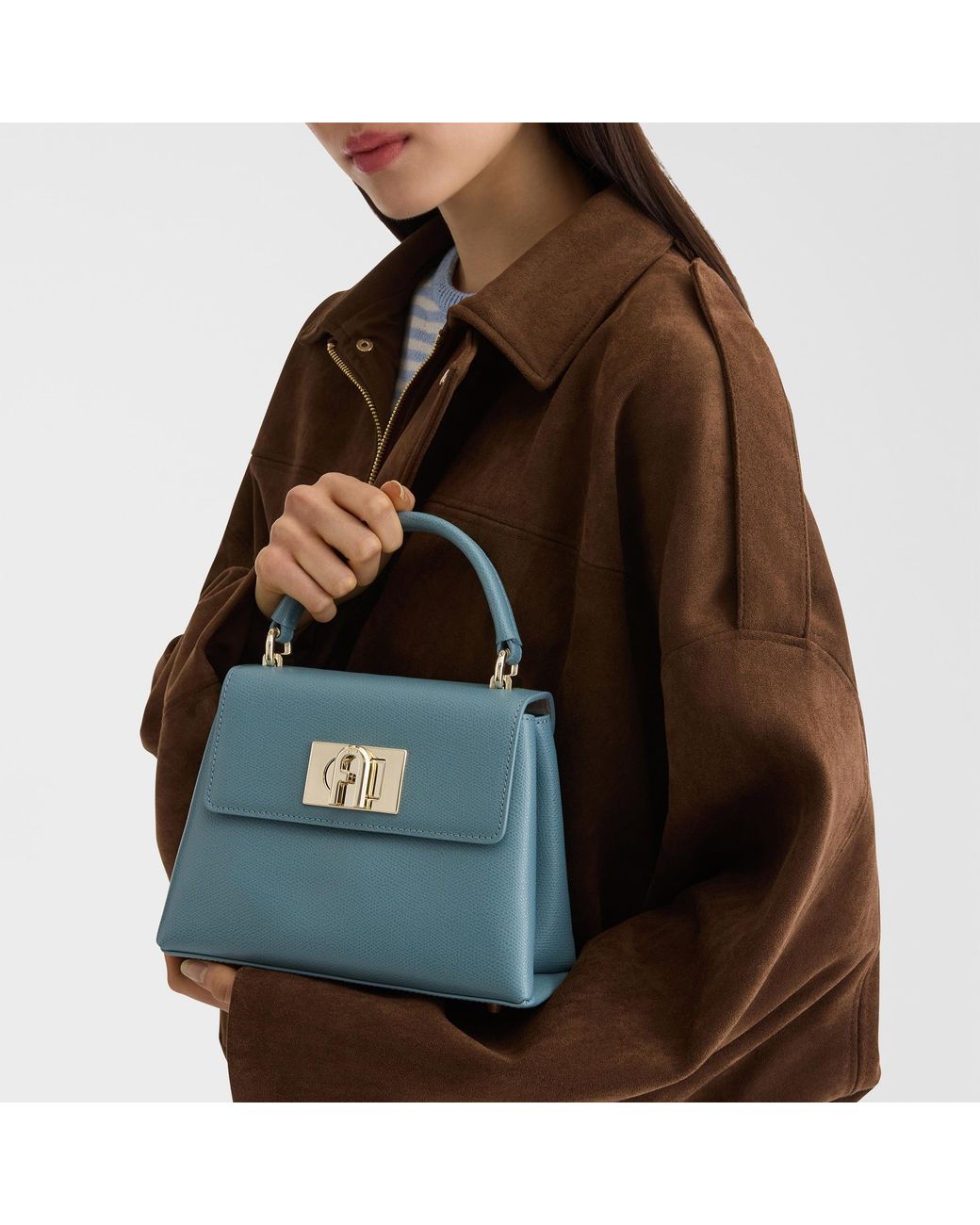 Furla Blue 1927 Top Handle Mini Cloud Textured Leather