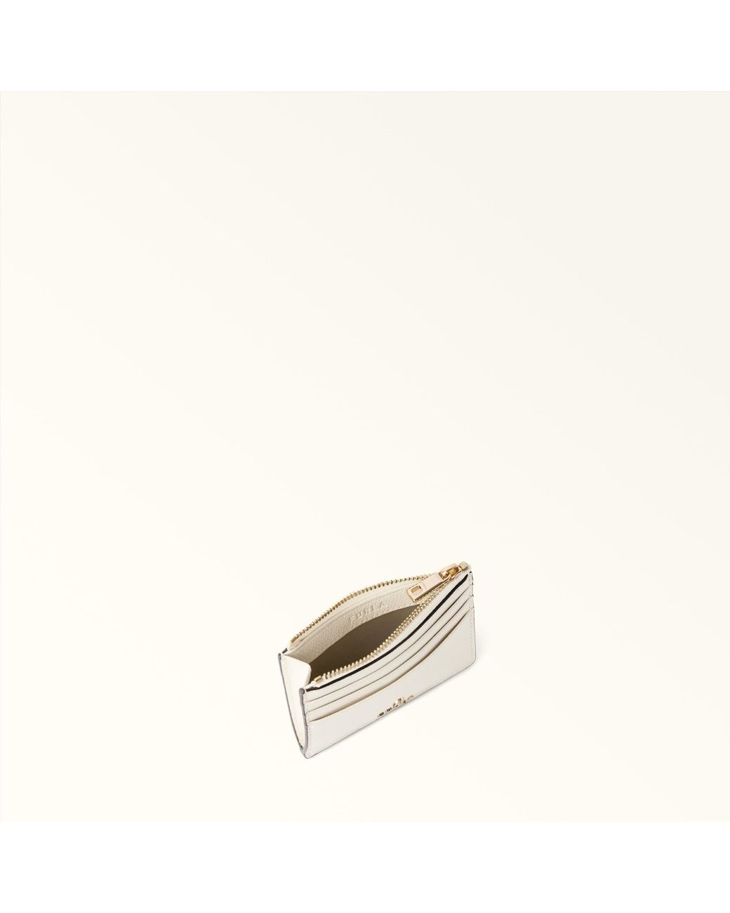 Furla White Camelia Card Case Panna Textured Leather