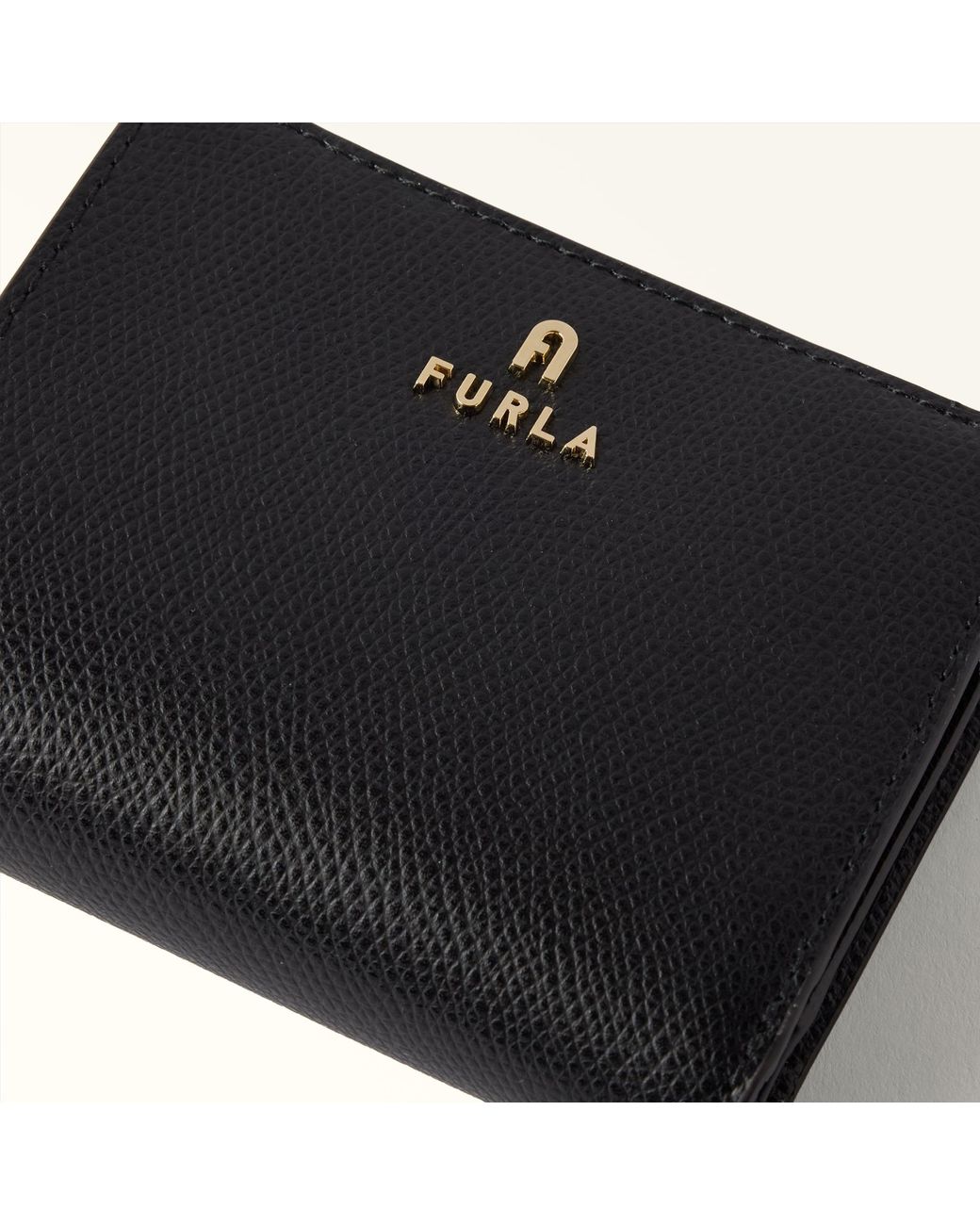 Furla Black Camelia Compact Wallet Nero Textured Leather
