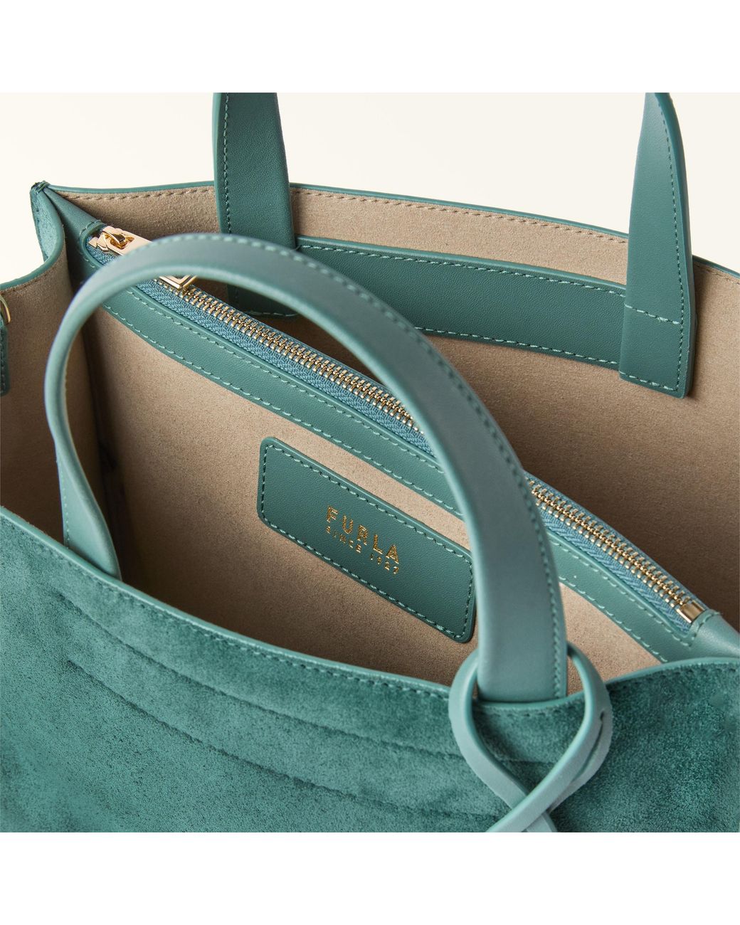 Furla Green Divide It Tote Toni Edera Suede + Sidney Calf Leather
