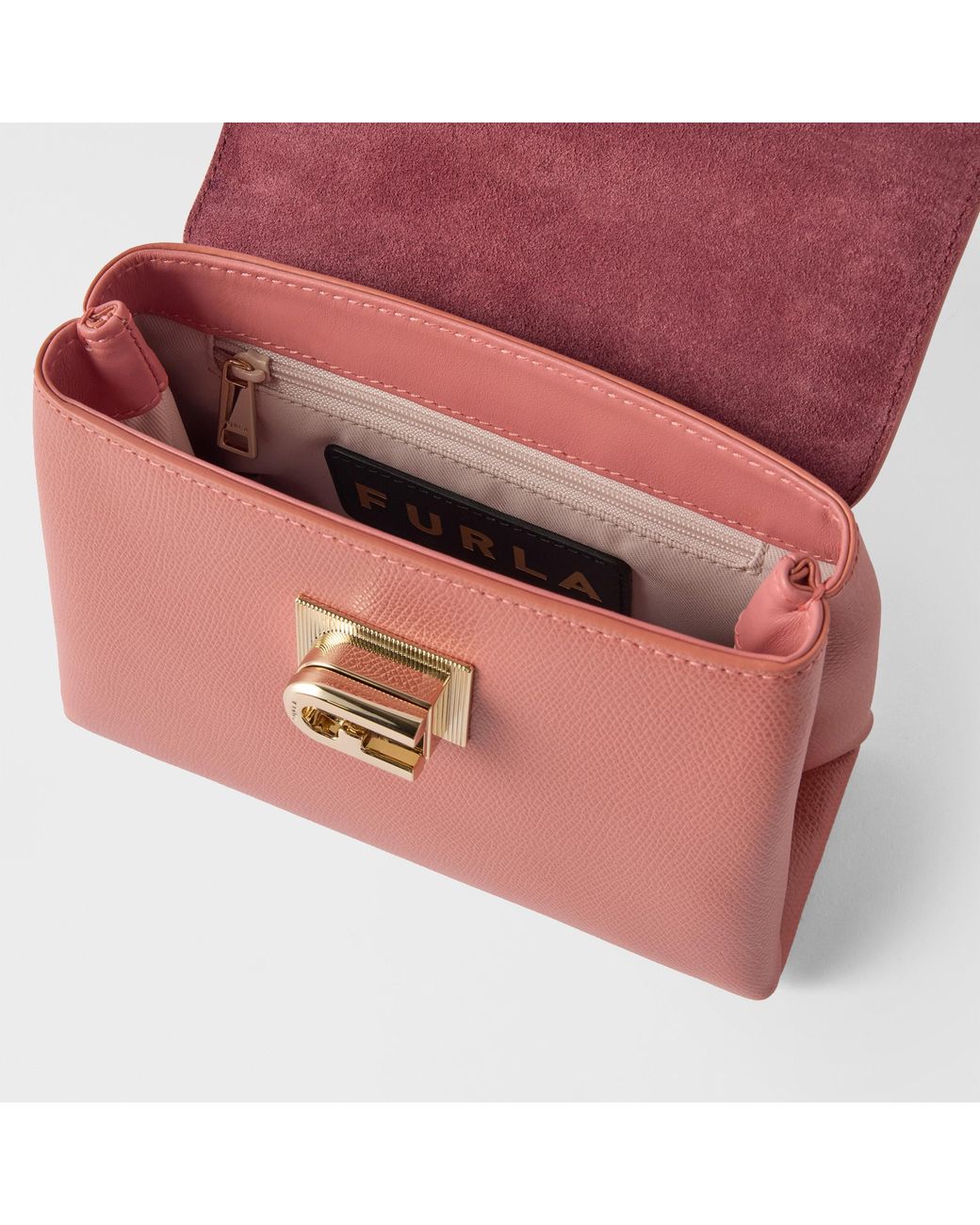 Furla Pink 1927 Top Handle Mini Rosewood Textured Leather