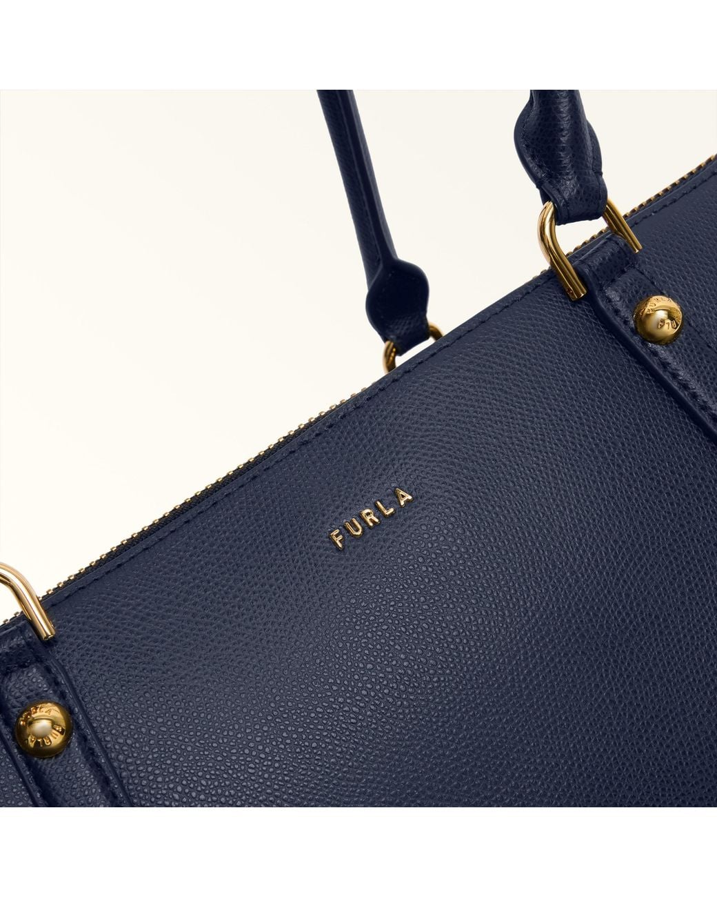 Furla Blue Giulia Boston Bag L Mediterraneo Textured Leather + Suede