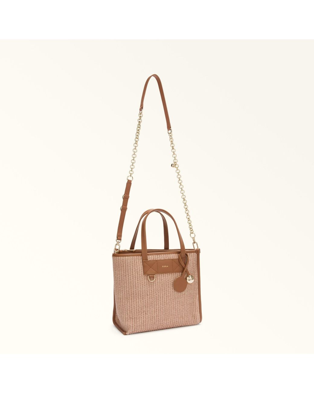 Furla Natural Delia Shoulder Strap Brandy Sidney Calf Leather + Metal