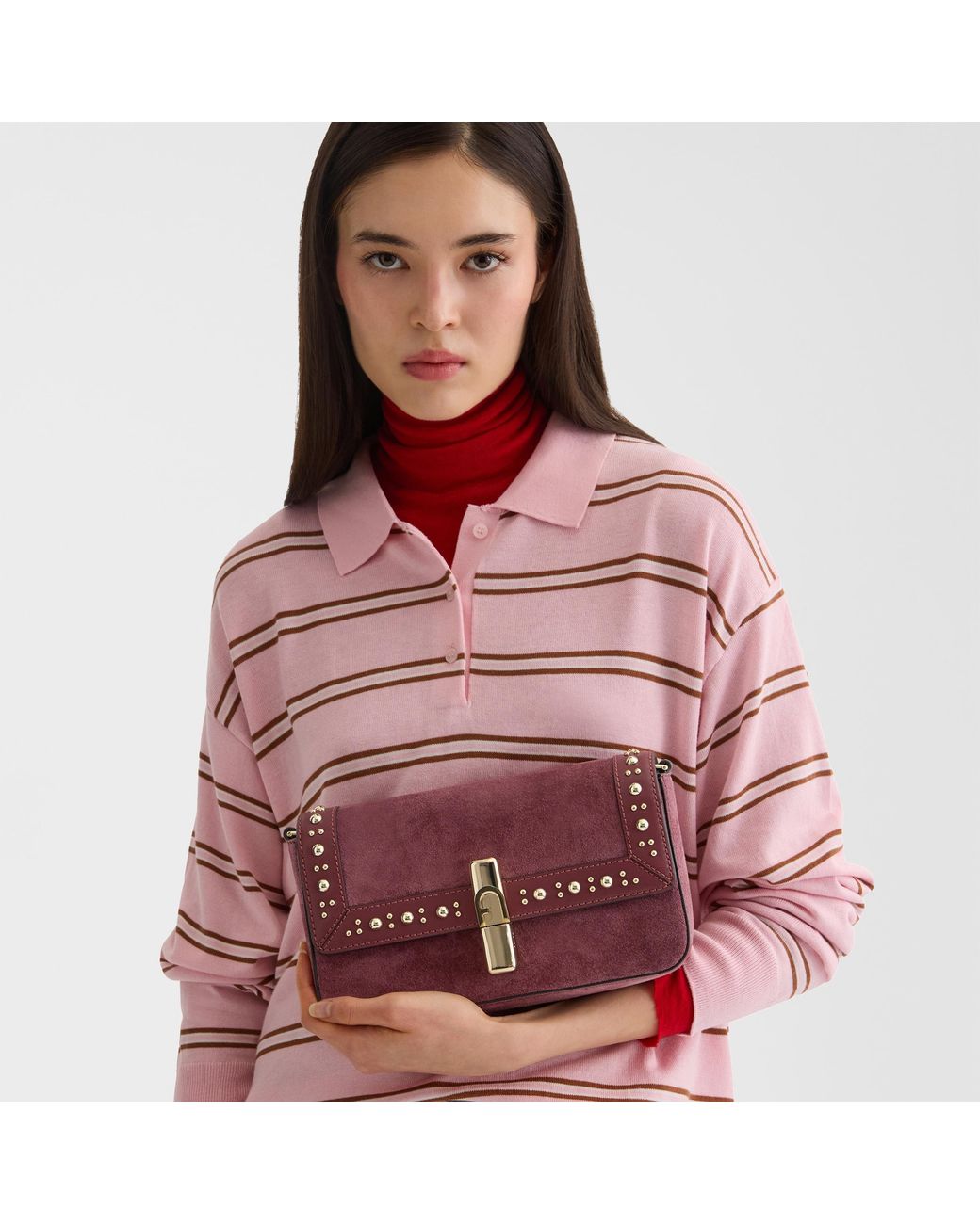 Furla Purple Iride Crossbody Toni Apple Suede + Sidney Calf Leather + Studs
