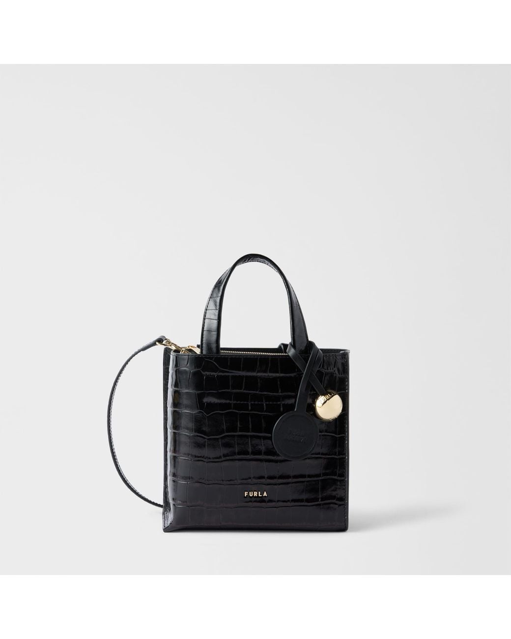 Furla Black Divide It Tote Mini Nero Cocco Print Calf Leather