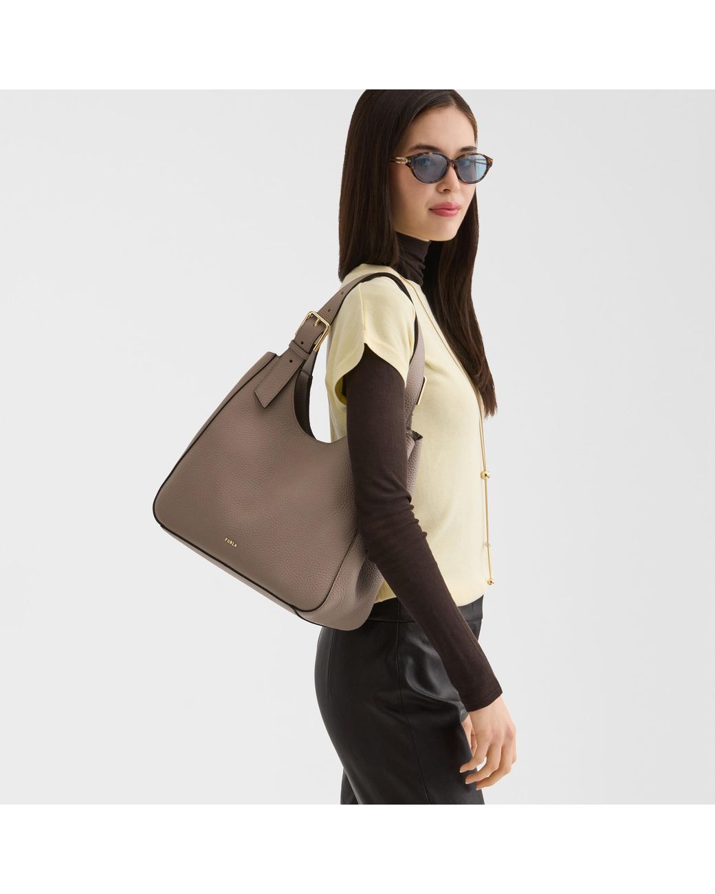 Furla Gray Dora Tote Cachemire Nisos Double Grained Leather