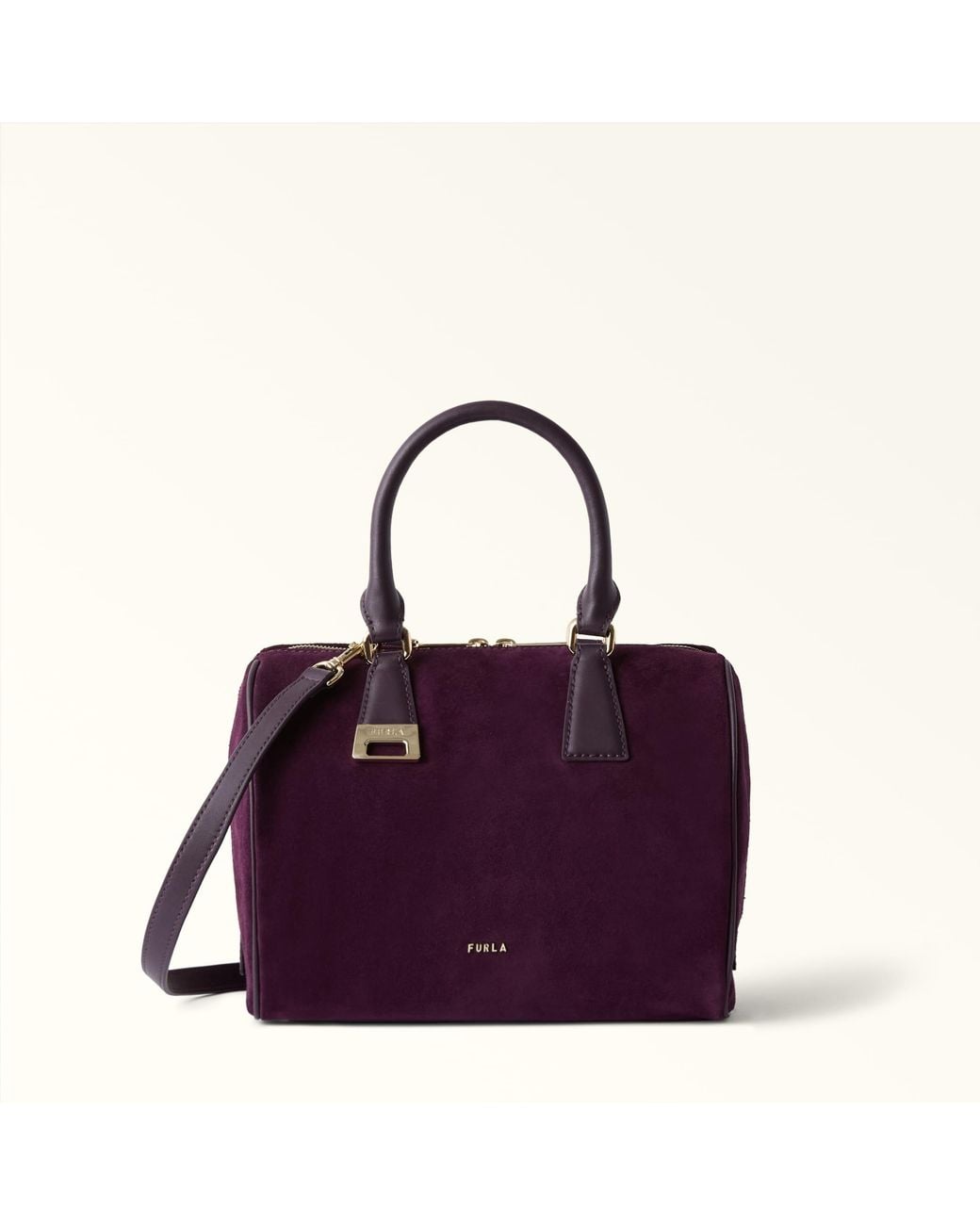 Olivia Sac Boston Toni Winter Bloom Daim + Cuir De Veau Sidney Femme Furla en coloris Purple