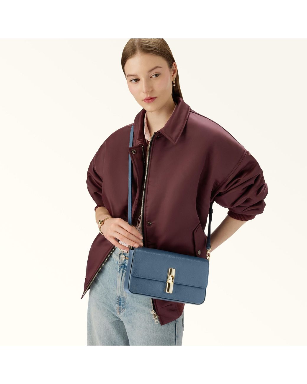 Furla Blue Iride Crossbody Grigio Blu Textured Leather