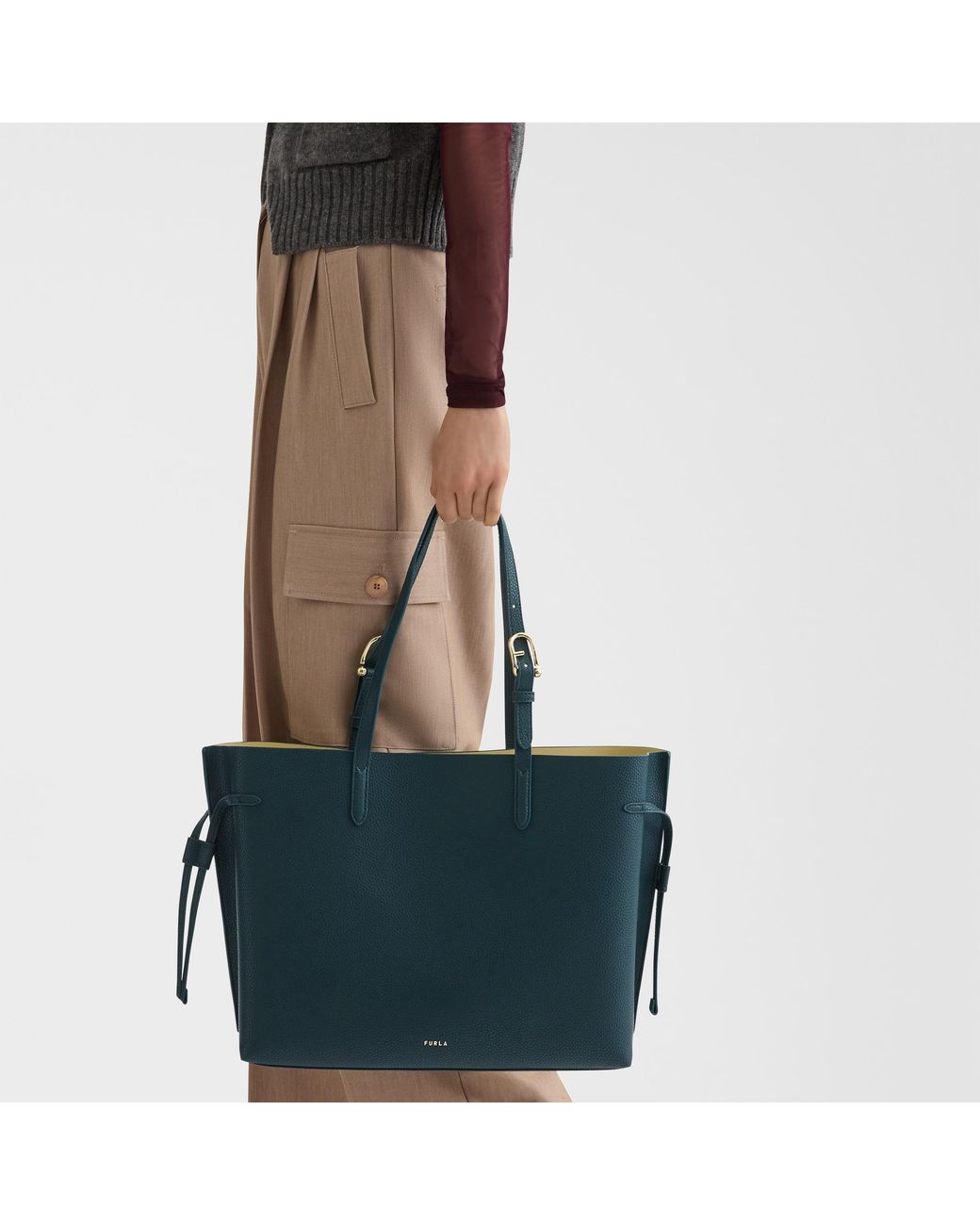 Furla Blue Ava Tote Dark Forest Double Pebble Calf Leather