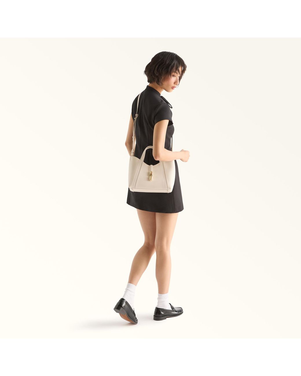 Furla Natural Goccia Shoulder Bag Panna Night Calf Leather + Sidney Calf Leather