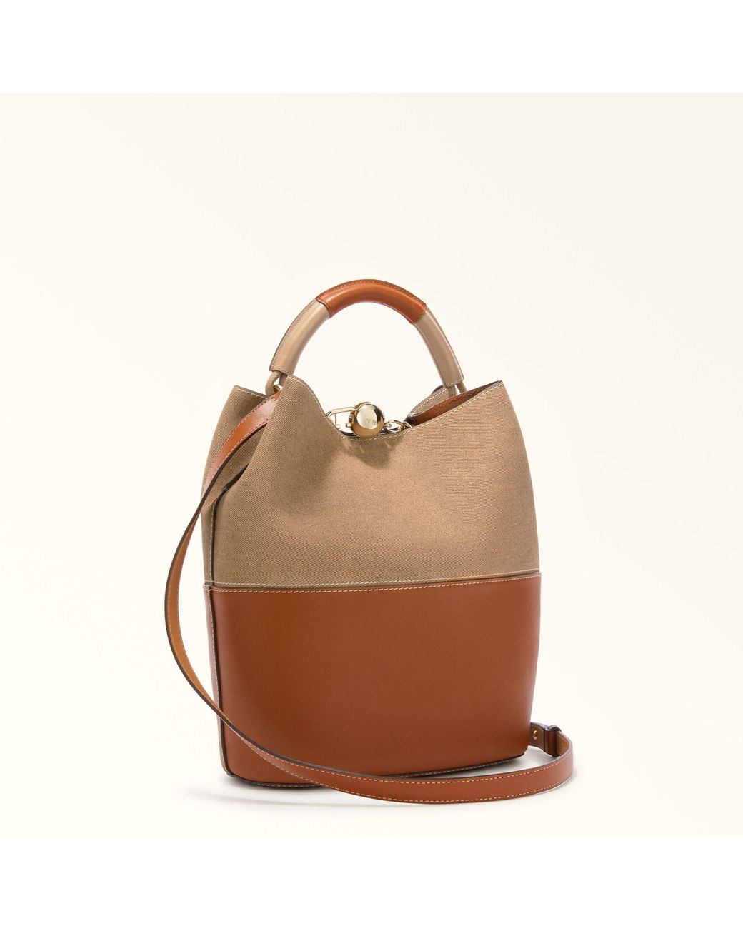 Furla Brown Sfera Bucket Bag Cognac H Colorblock Napoli Double Calf Leather + Roma Soft Calf Leather Colorblock
