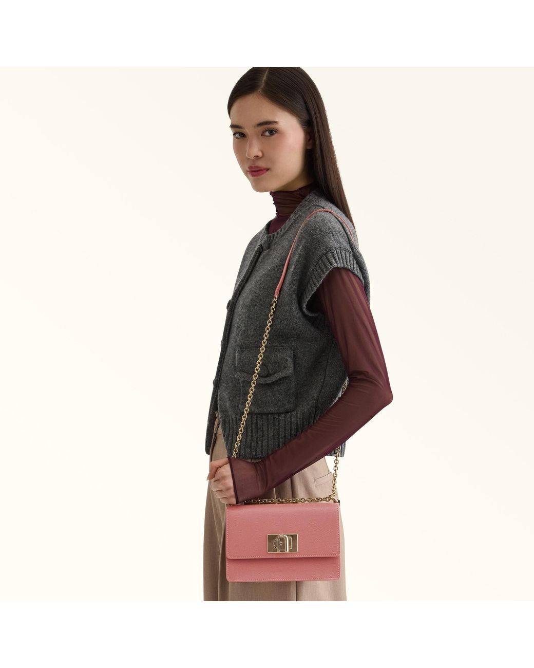 Furla Pink 1927 Crossbody Mini Rosewood Textured Leather