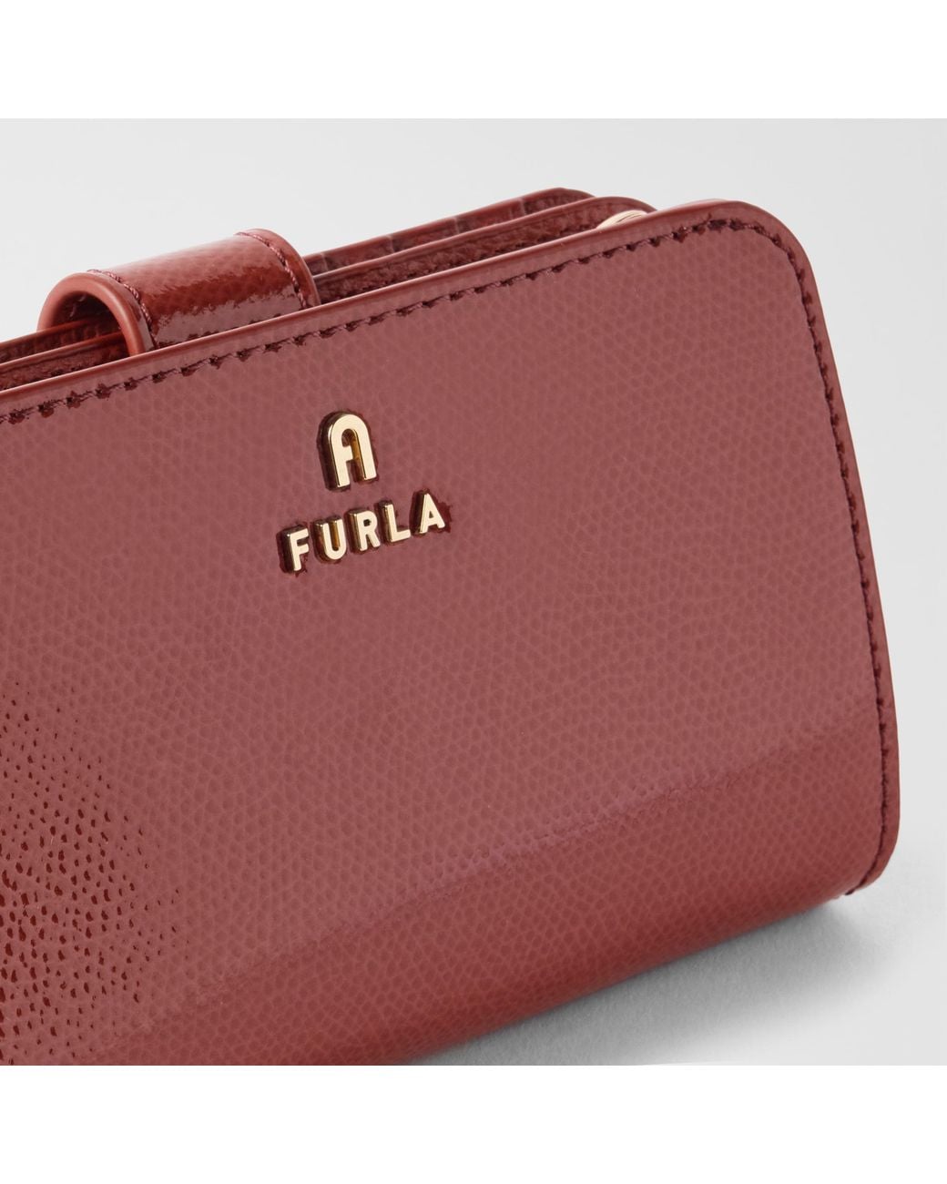 Furla Camelia Compact Wallet Marsala Varnished Ares Textured Leather