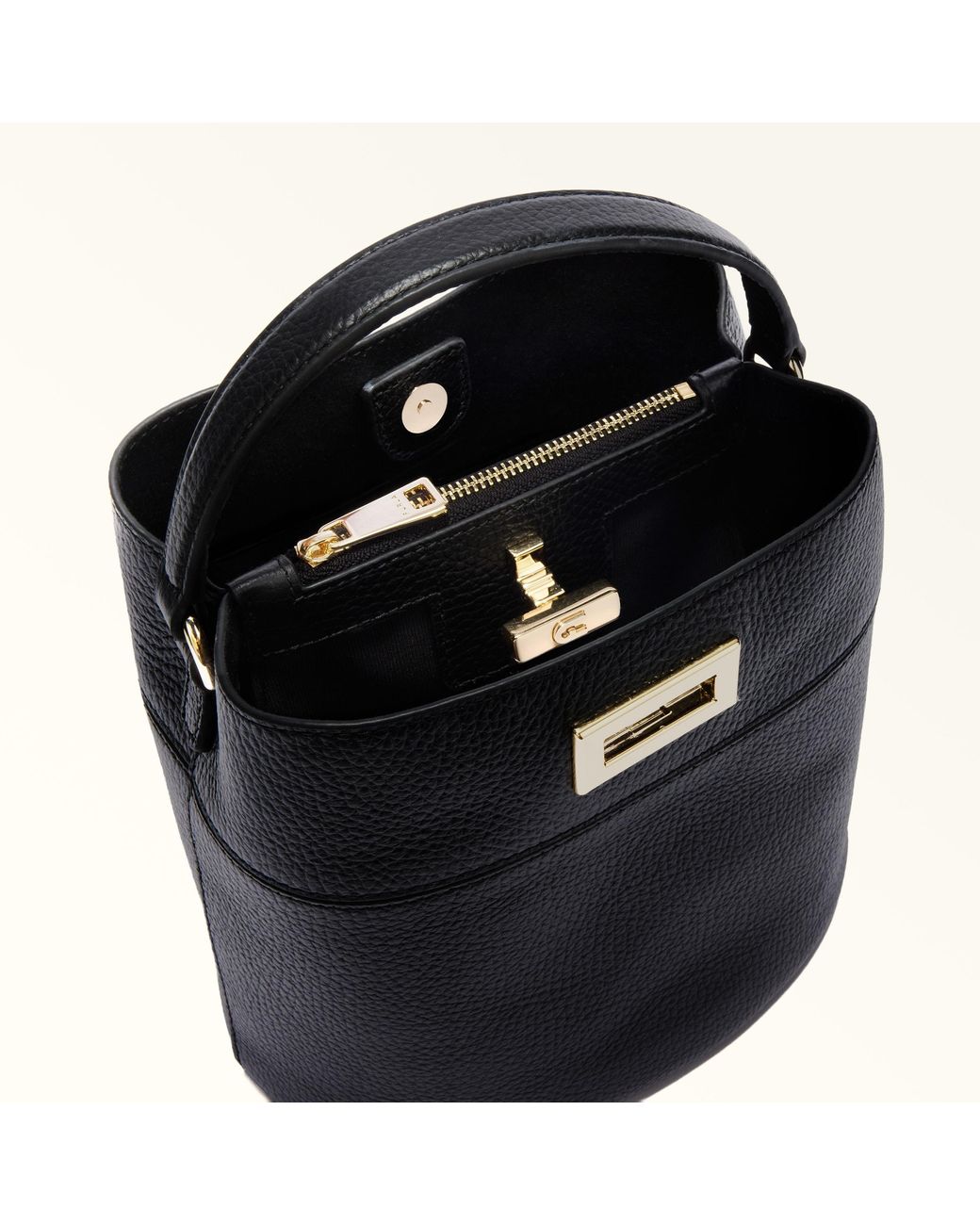 Furla Black Amelia Bucket Bag L Nero Grained Calf Leather