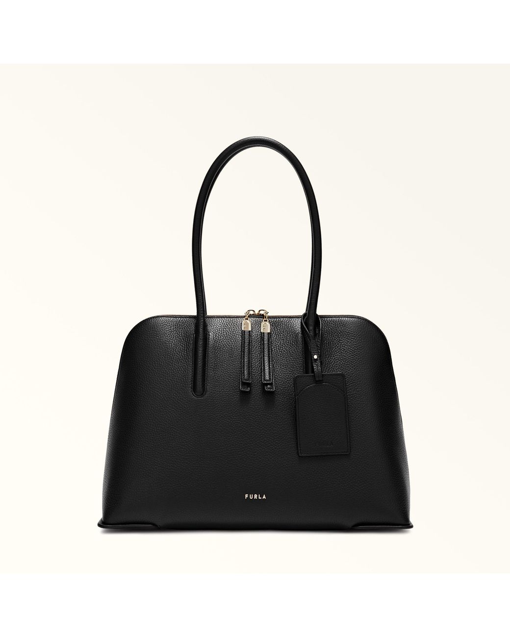 Furla Black Atmosfera Dome Nero Keria Grained Calf Leather