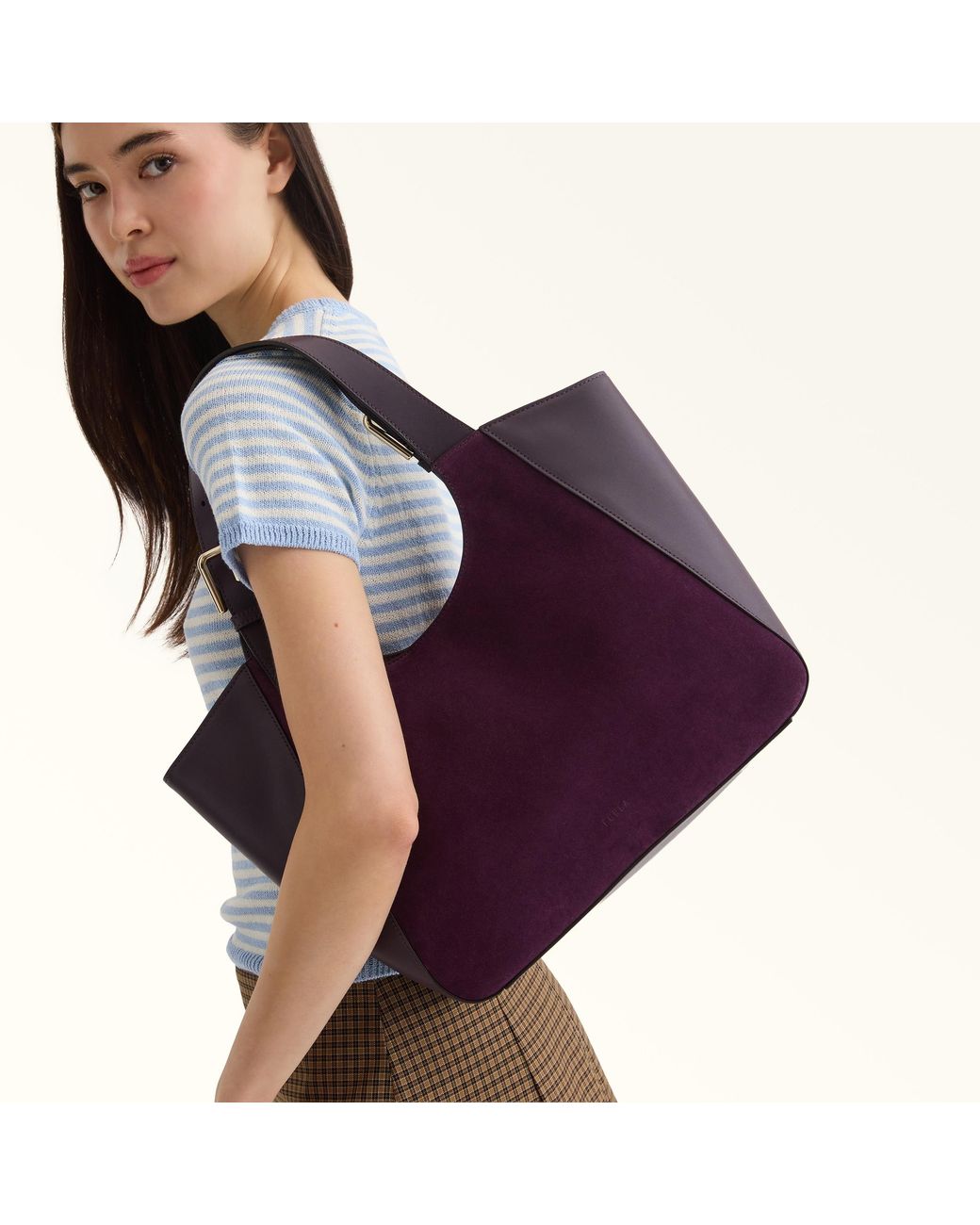 Furla Purple Dora Tote Toni Winter Bloom Suede + Sidney Calf Leather
