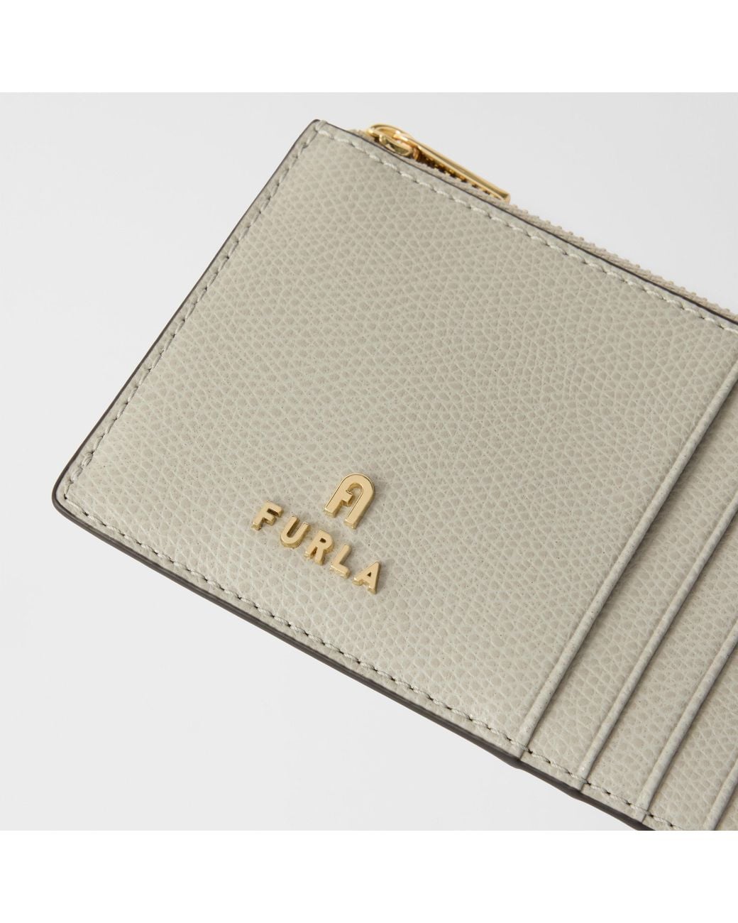 Furla Gray Camelia Card Case Stone Textured Leather