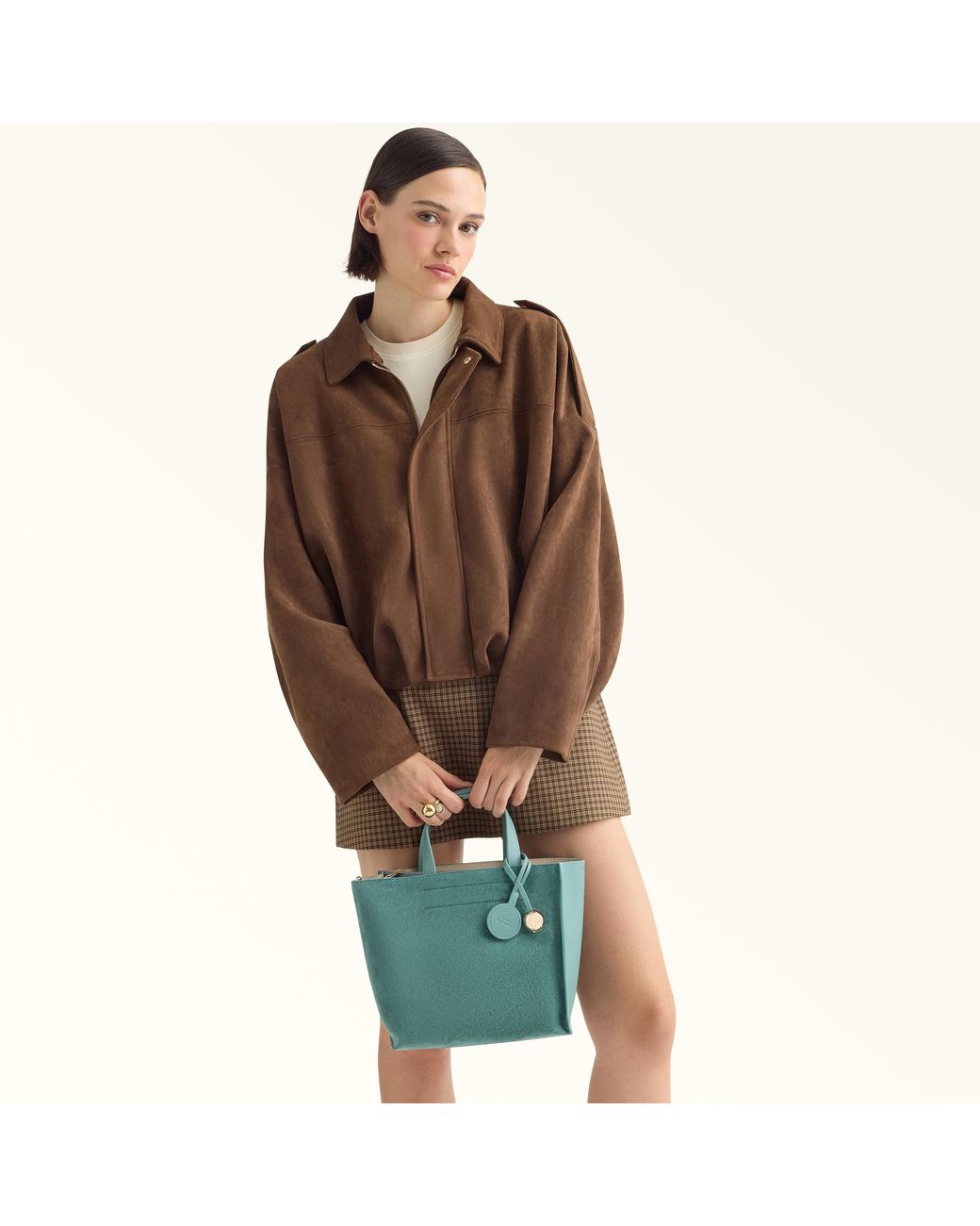Furla Green Divide It Tote Toni Edera Suede + Sidney Calf Leather