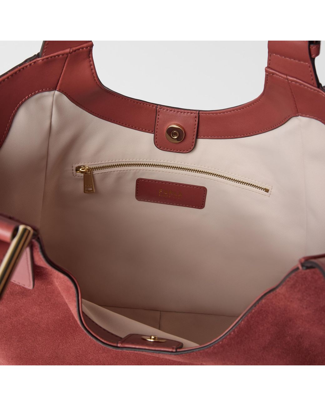 Furla Red Dora Tote Toni Marsala Suede + Sidney Calf Leather