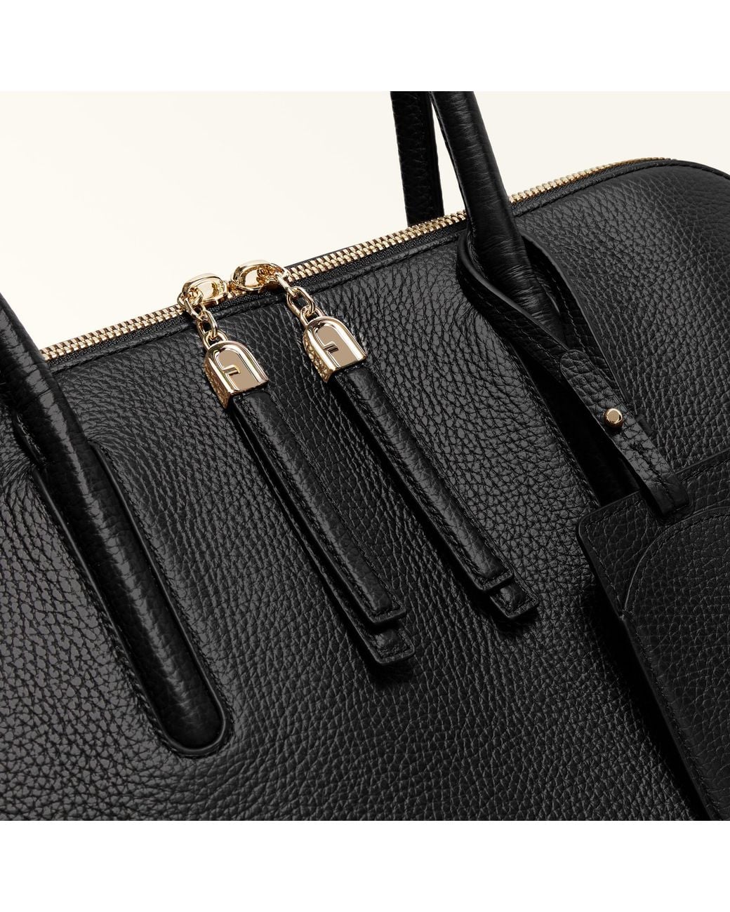 Furla Black Atmosfera Dome Nero Keria Grained Calf Leather