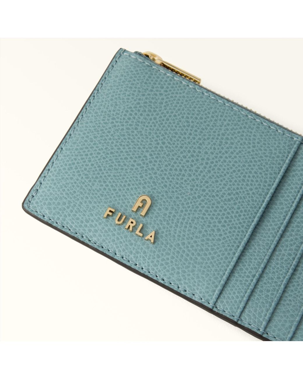 Furla Green Camelia Card Case Cloud Textured Leather