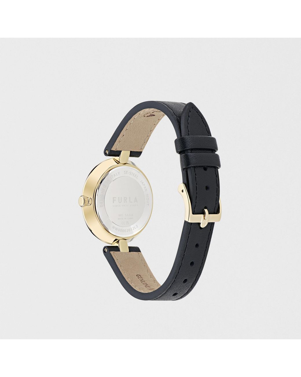 Furla Black Logo Links Round Case Watch Nero Leather + Metal