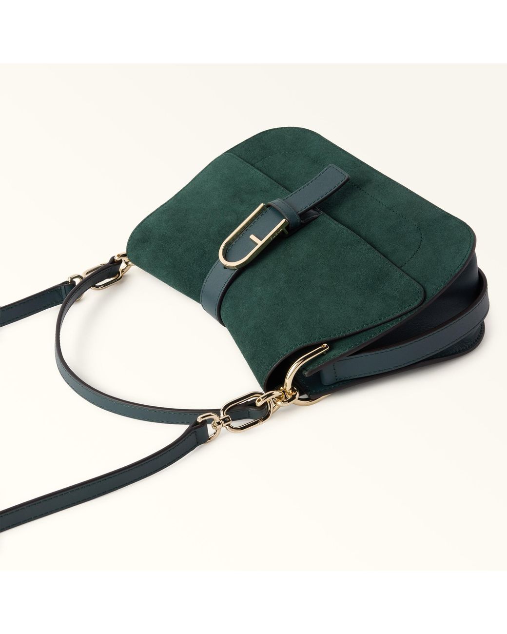 Furla Green Flow Top Handle Toni Dark Forest Suede + Claris Lux Calf Leather