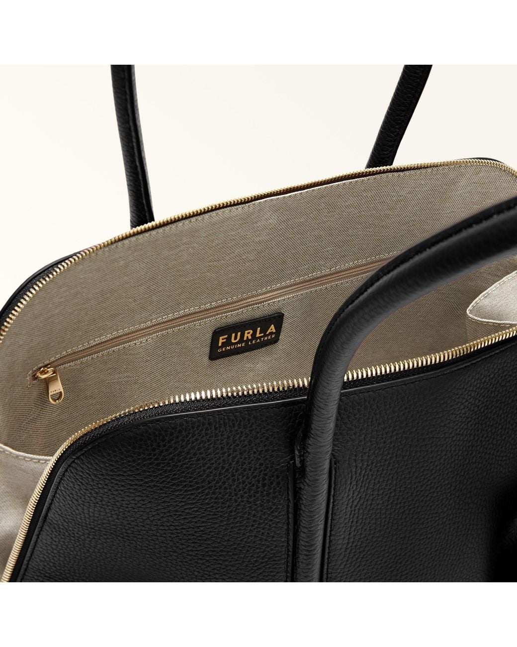 Furla Black Atmosfera Dome Nero Keria Grained Calf Leather