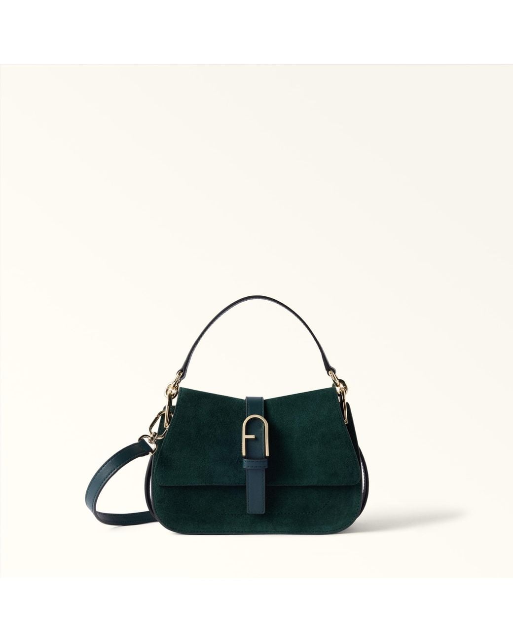 Furla Black Flow Top Handle Mini Toni Dark Forest Suede + Claris Lux Calf Leather