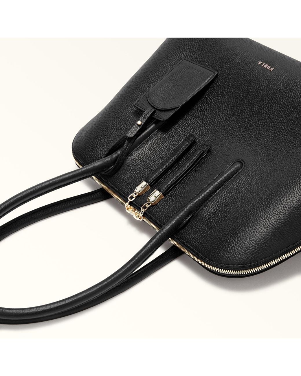 Furla Black Atmosfera Dome Nero Keria Grained Calf Leather