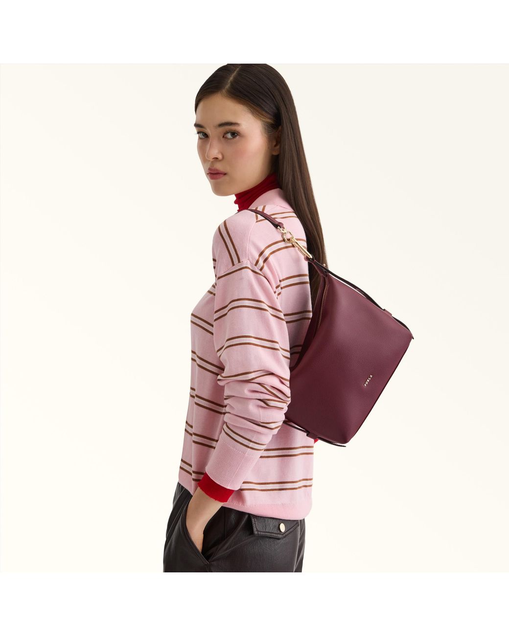 Furla Purple Tonie Shoulder Bag Xl Apple Ares Soft Textured Leather