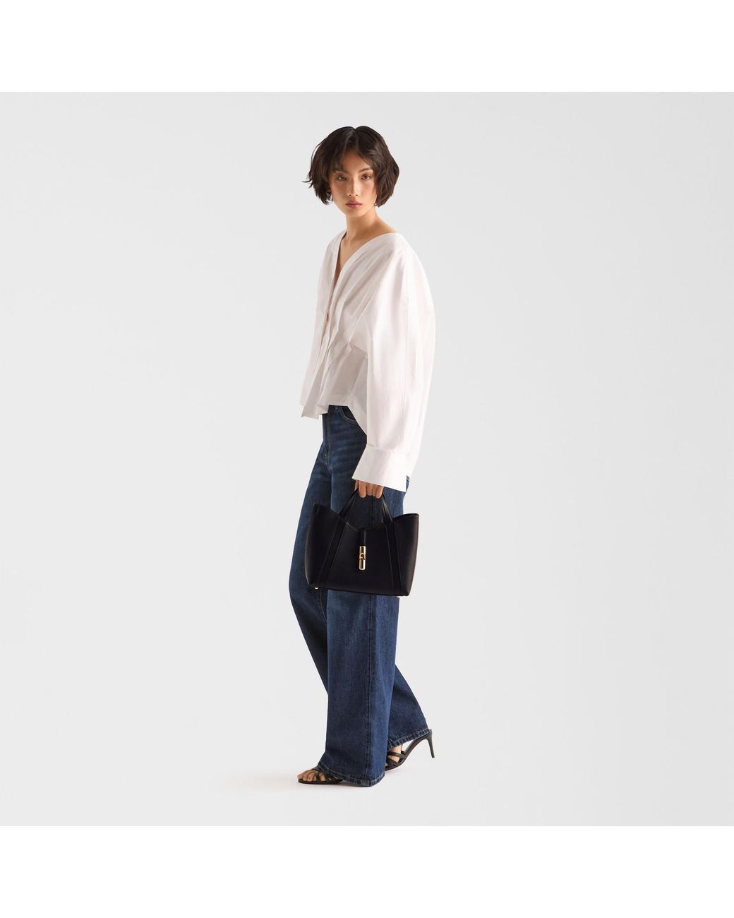 Furla Black Goccia Shoulder Bag Nero Night Calf Leather + Sidney Calf Leather