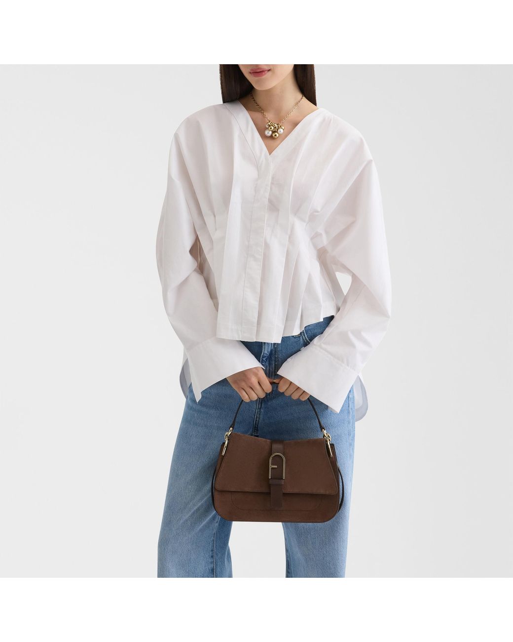 Furla Brown Flow Top Handle Toni Cioccolato Suede + Claris Lux Calf Leather