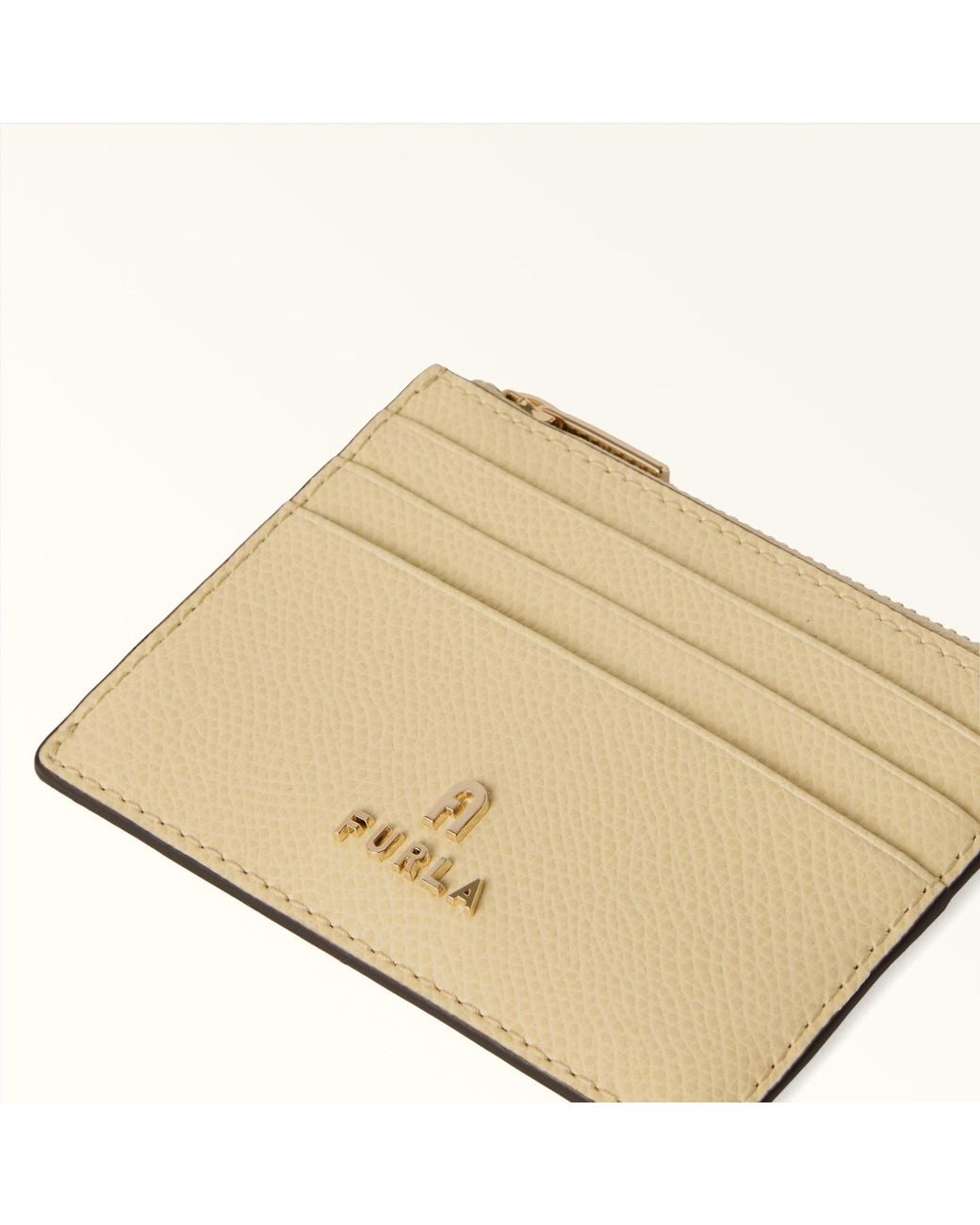 Furla Natural Camelia Card Case Cremino Textured Leather