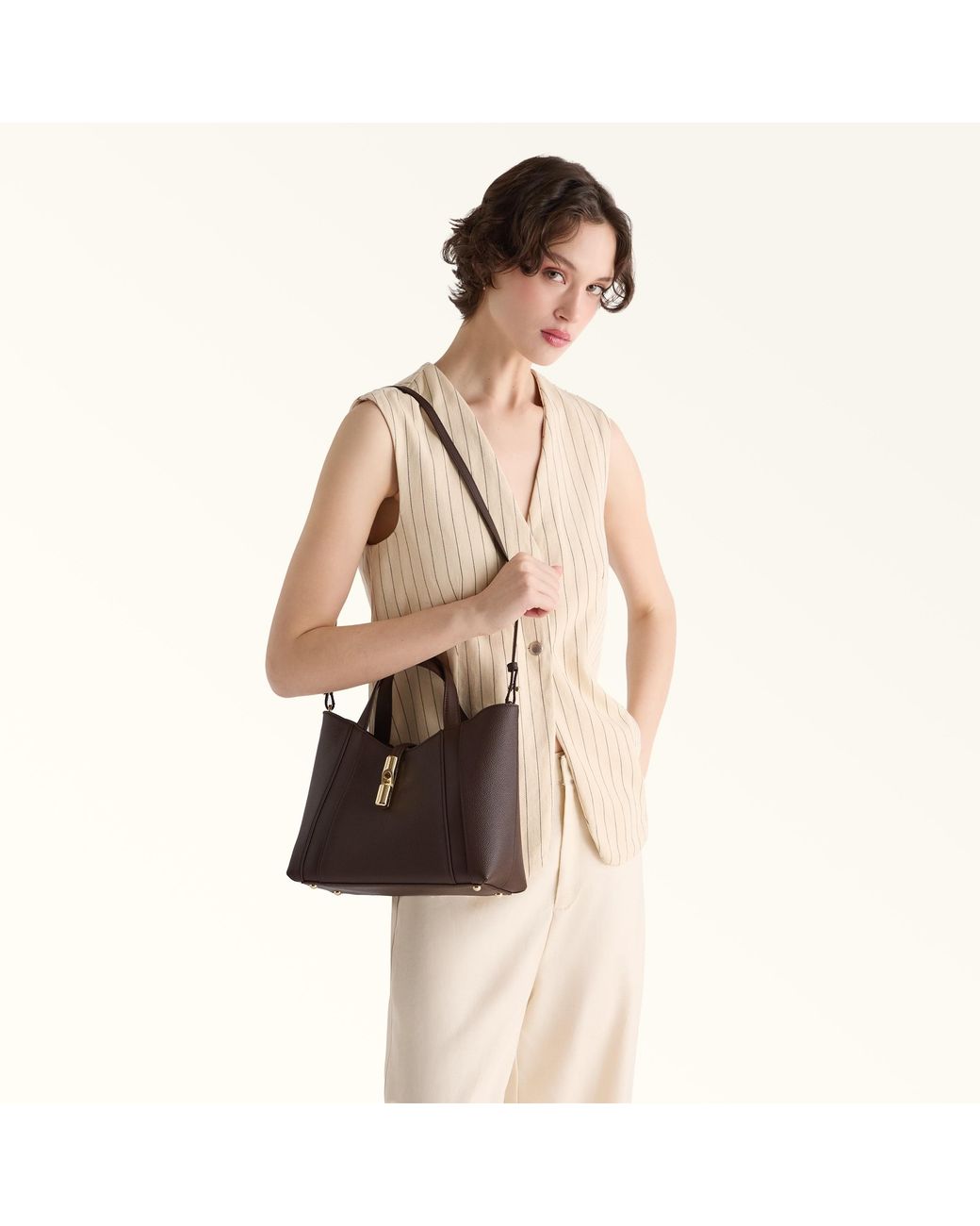 Furla Brown Goccia Tote Cioccolato Night Calf Leather + Sidney Calf Leather