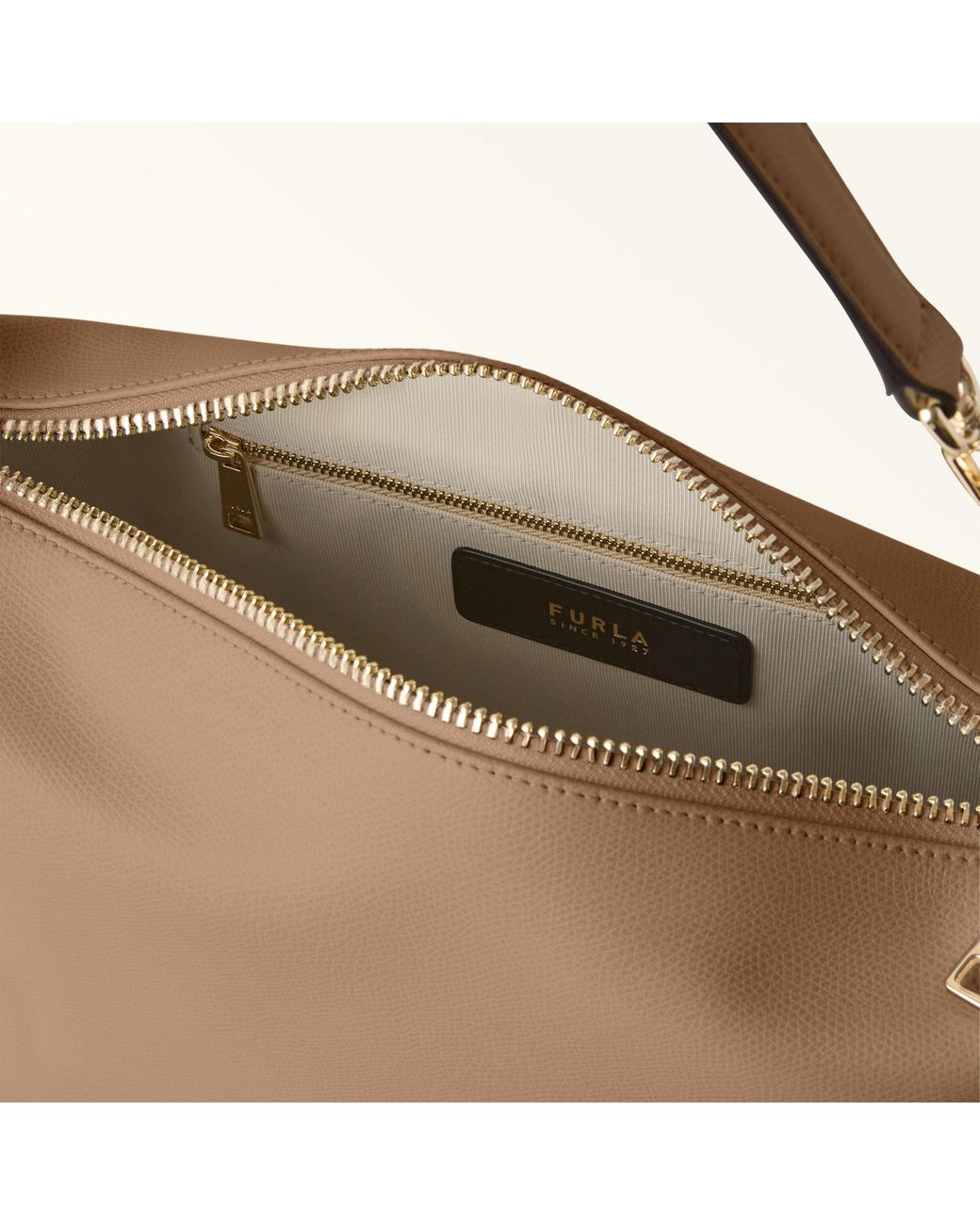 Furla Natural Tonie Shoulder Bag Toffee Ares Soft Textured Leather