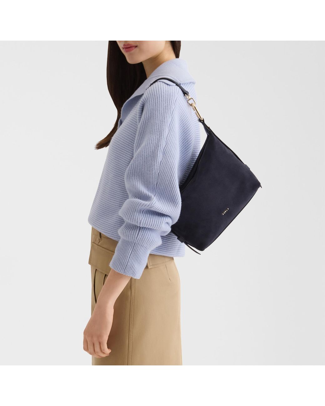 Furla Black Tonie Shoulder Bag Xl Toni Mediterraneo Suede