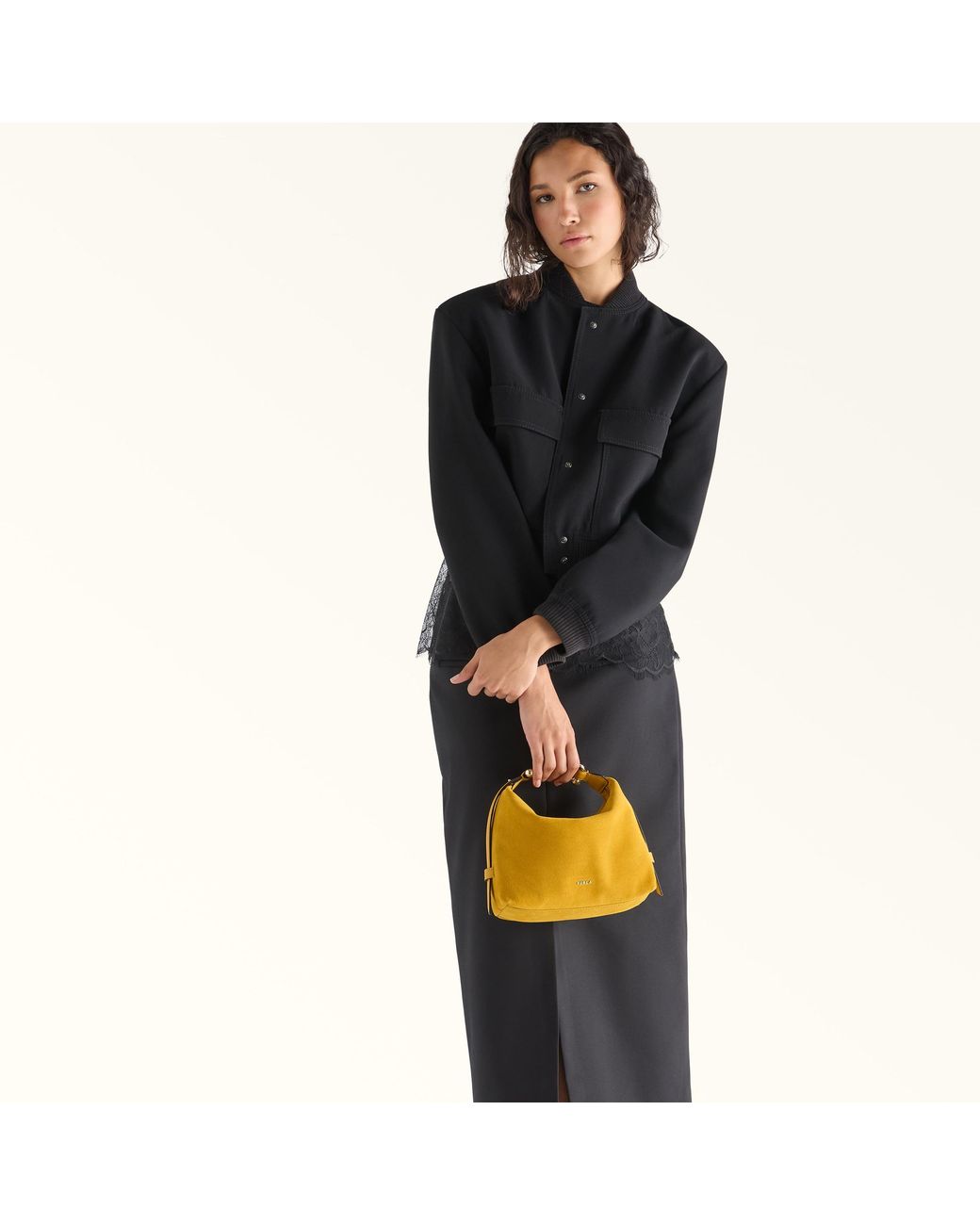 Furla Yellow Tonie Shoulder Bag Xl Toni Giallo Senape Suede