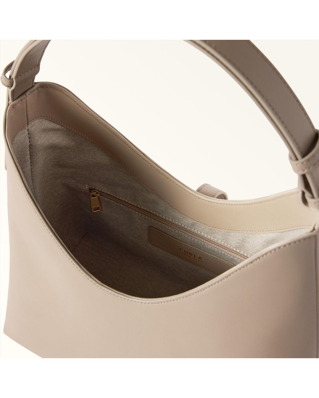 Furla Gray Goccia Shoulder Bag Linen Sidney Calf Leather