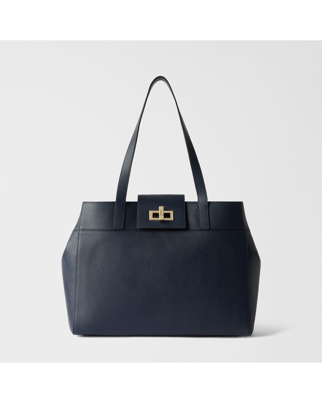 Furla Blue Amelia Tote Ink Diamond Grained Leather