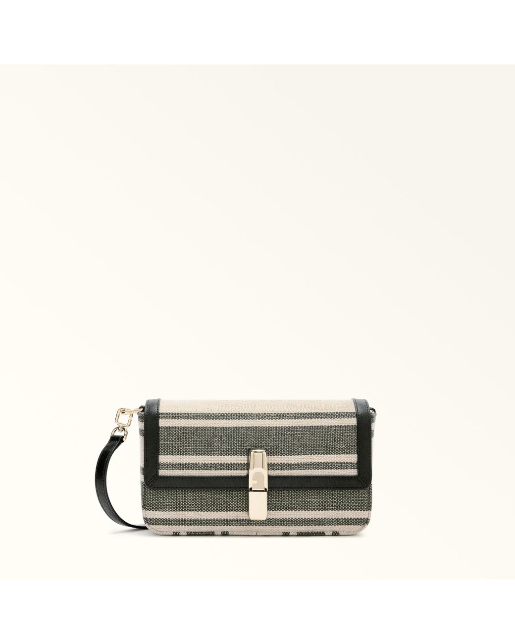 Furla Gray Iride Crossbody Toni Canvas Stripes Fabric + Sidney Calf Leather