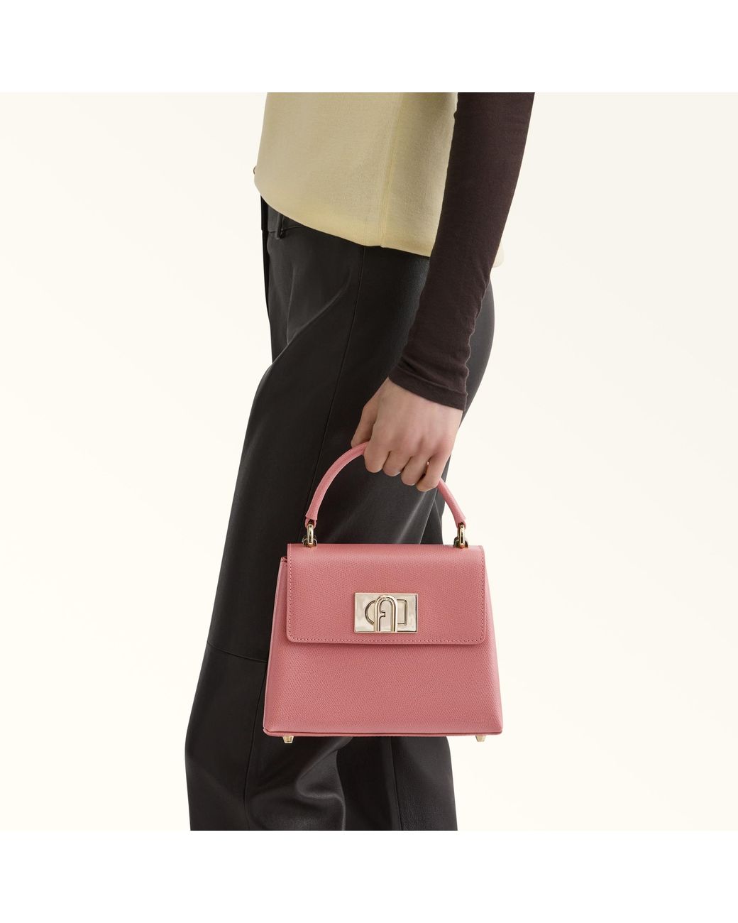 Furla Pink 1927 Top Handle Mini Rosewood Textured Leather