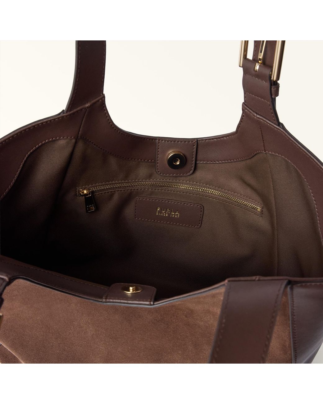 Furla Brown Dora Tote Toni Cioccolato Suede + Sidney Calf Leather
