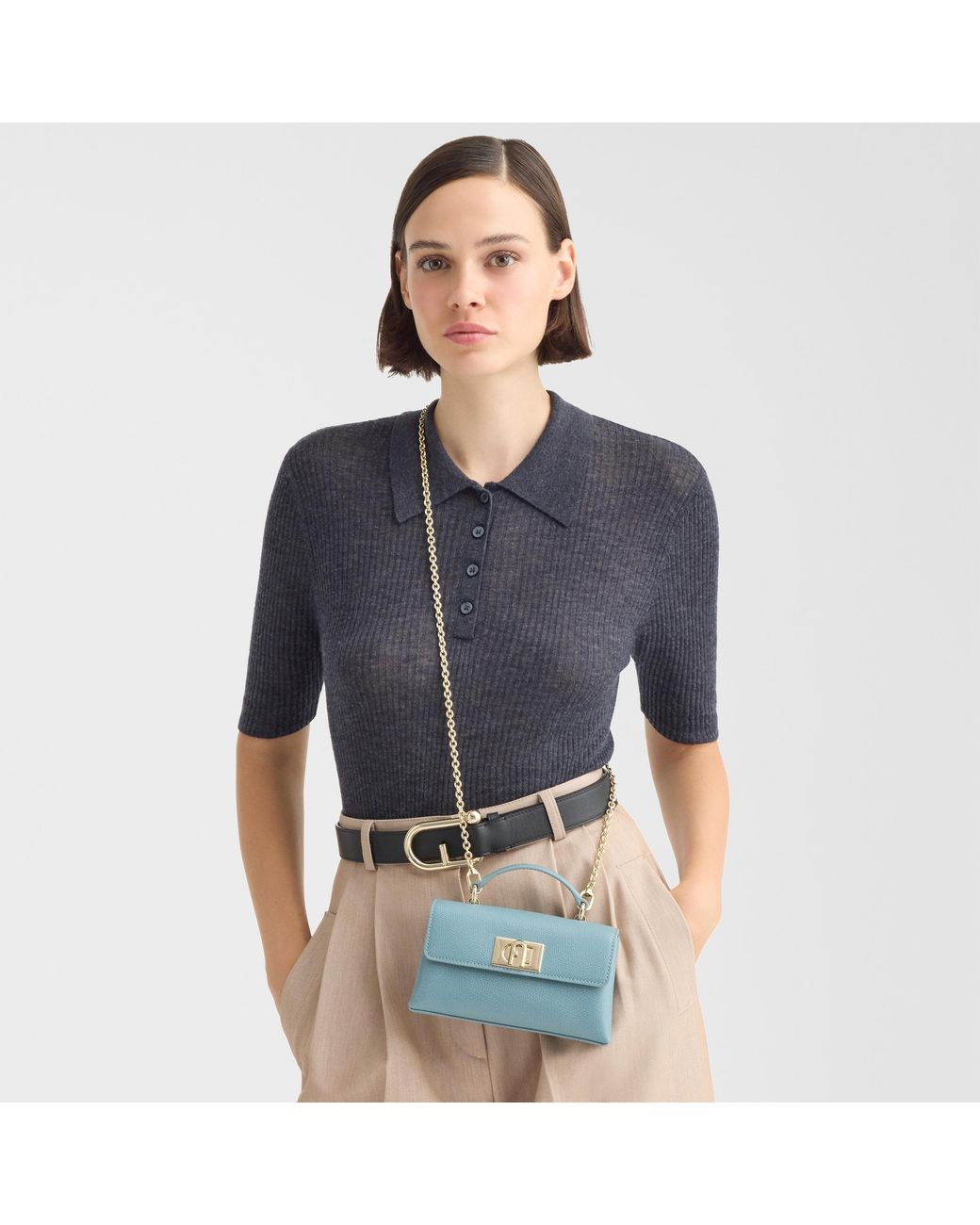 Furla Blue 1927 Mini Bag Cloud Textured Leather